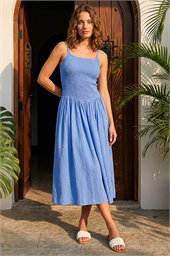 Petite Shirred Bodice Midi Dress