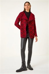 Geometric Fringe Collared Cardigan
