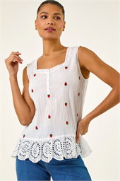 Strawberry Embroidered Crinkle Vest Top