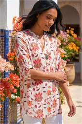 Floral Print Button V-Neck Tunic Top