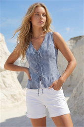 Dusk Gingham Tie Front Blouse
