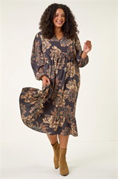 Curve Floral Print Midi Dress