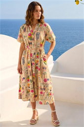 Petite Postcard Tie Waist Midi Dress