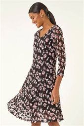 Floral Print Lace Stretch Dress