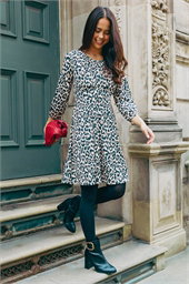Petite Animal Print Gathered Waist Dress