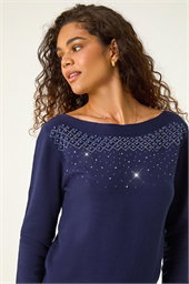 Embellished Boat Neck Jumper