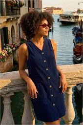 Cotton V-Neck Button Pocket Dress