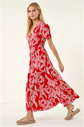Leaf Print Shirred Maxi Dress