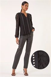 Studded Lace Notch Neck Top