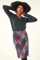 Elastic Waist Check Print Pocket A Line Skirt