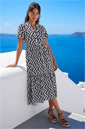 Geometric Print Tiered Midi Dress