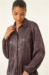 Foil Plisse Button Up Blouse