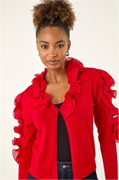 Ruffle Contrast Knit Cardigan