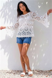 Petite Crochet Flare Sleeve Top