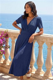 Textured Wrap Bodice Midi Dress
