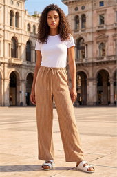 Petite Stripe Pull On Stretch Trouser