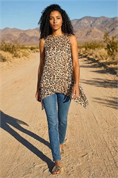Animal Print Wrap Hem Tunic Top