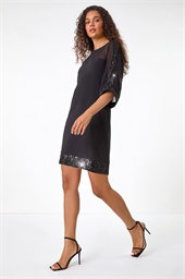 Sequin Trim Shift Dress