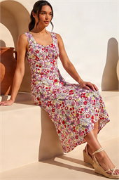 Floral Empire Waist Stretch Midi Dress