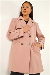 Petite Double Breasted Collared Peacoat