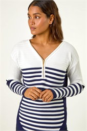Stripe Zip Front Ribbed Knit Jumper
