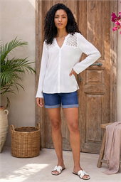 Lace Shoulder V-Neck Blouse