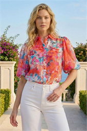 Abstract Print Button Up Blouse
