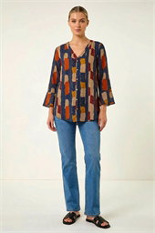 Abstract Print Buttoned Blouse