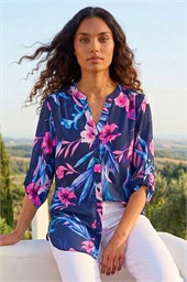 Tropical Print Longline Blouse