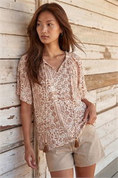 Patchwork Tie Front Top