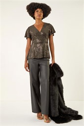 Sparkly Wrap Front Tunic Top