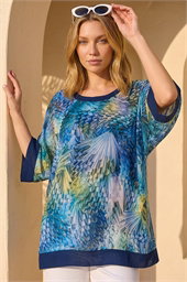 Abstract Print Foil Tunic Top