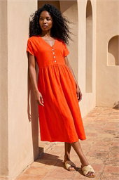Linen Look Button Midi Dress