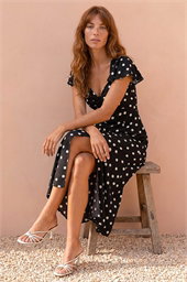 Polka Dot Sweetheart Neck Midi Dress