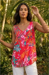 Tropical Print V-Neck Button Cami Top