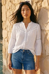 Petite Dobby Lace Trim Blouse
