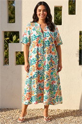 Curve Printed V-Neck Midi Dress