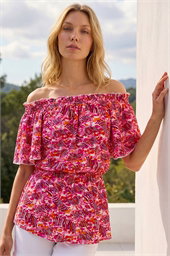 Abstract Print Bardot Top
