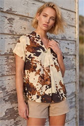 Cow Print Pleat Front Top