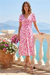 Petite Floral Print Ruched Midi Dress