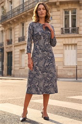 Petite Paisley Tie Neck Dress