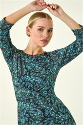 Abstract Print Twist Front Midi Dress