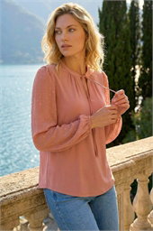 Tie Neck Shimmer Dobby Sleeve Top