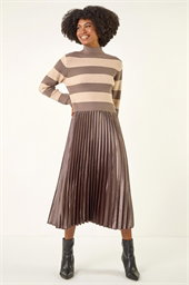 Stripe Knit Pleated Dress
