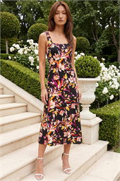Floral Print Panelled Midi Dress