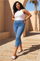 Curve Elastic Waist Cropped Denim Jeggings