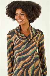 Abstract Print Cowl Neck Stretch Top