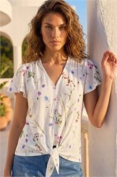 Floral Print Tie Front Top