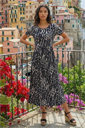 Animal Print Stretch Midi Dress