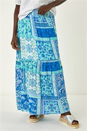 Patchwork Shimmer Tiered Maxi Skirt